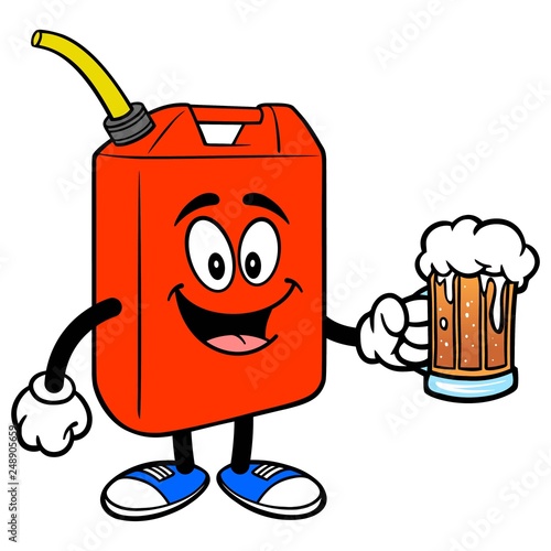 Gasoline Can with a Beer - A vector cartoon illustration of a fun Gasoline Can mascot holding a mug of Beer.