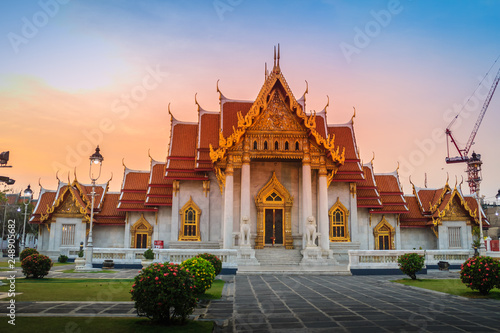 Beautiful landscape and architectural of Wat Benchamabophit Dusitvanaram, also known as the marble temple, it is one of Bangkok's most beautiful temples and a major tourist attraction. © kampwit