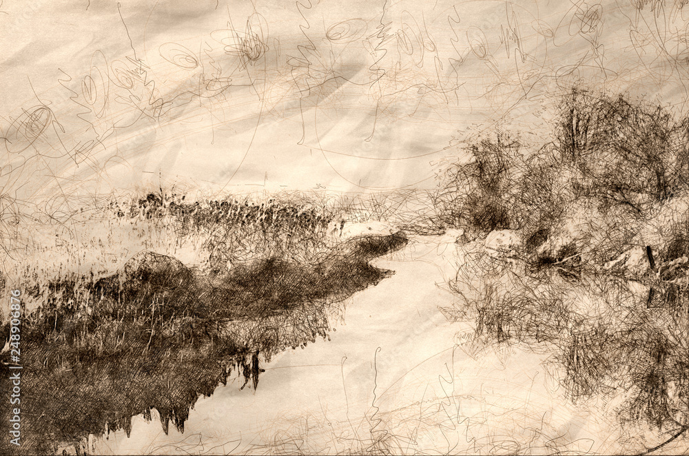 Sketch of a Frosty Morning in the Marsh