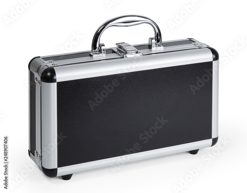 Metallic suitcase isolated on a white background with clipping path.