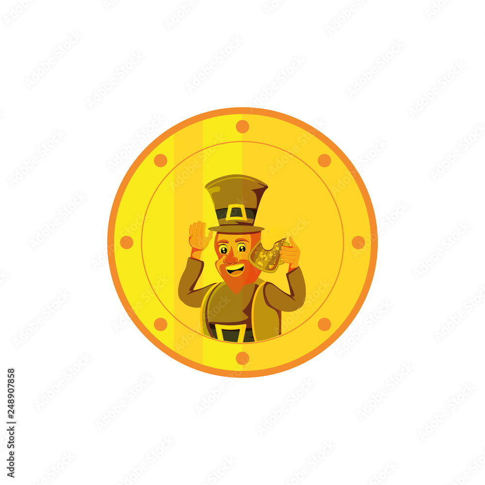 coin with leprechaun and beer isolated icon coin with leprechaun and beer isolated icon