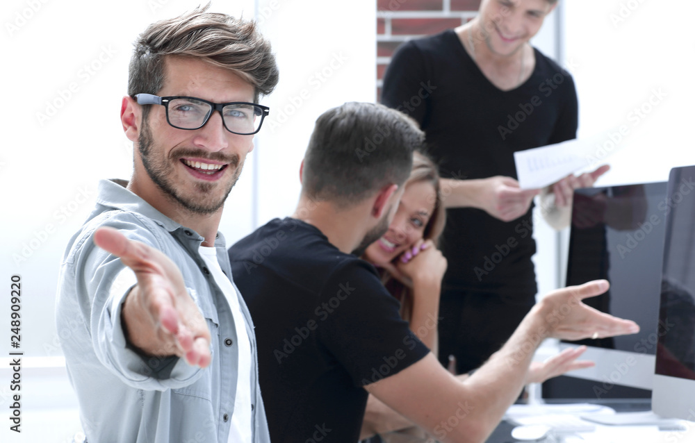 Portrait of european man with beard at workplace Portrait of european man with beard at workplace