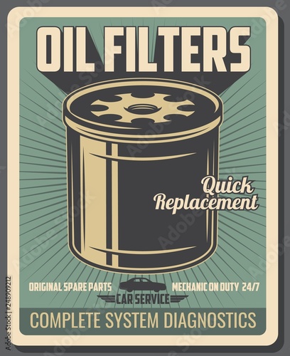 Car repair service, oil filter spare part