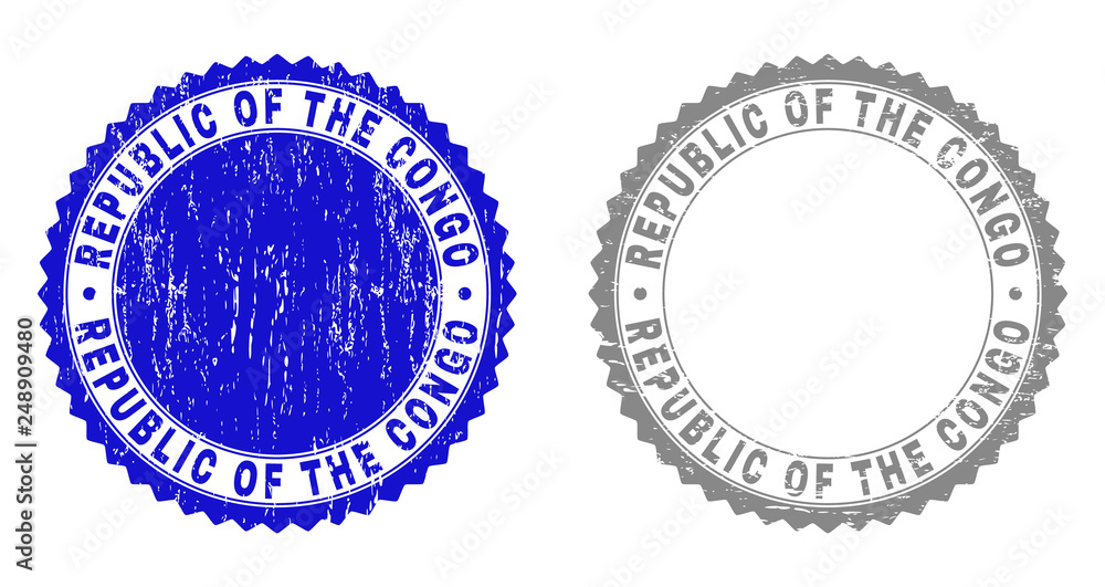 Obraz premium Grunge REPUBLIC OF THE CONGO stamp seals isolated on a white background. Rosette seals with grunge texture in blue and gray colors.