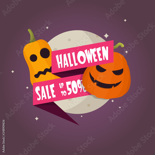 Halloween sale banner with pumpkin heads