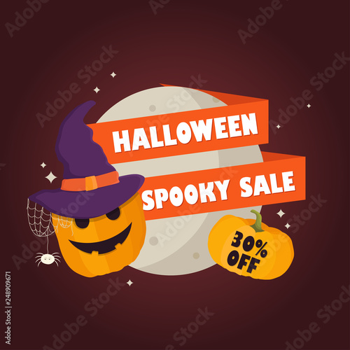 Halloween spooky sale banner with pumpkin head