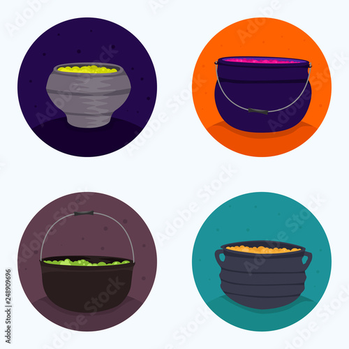 Set of four icon Halloween cauldron