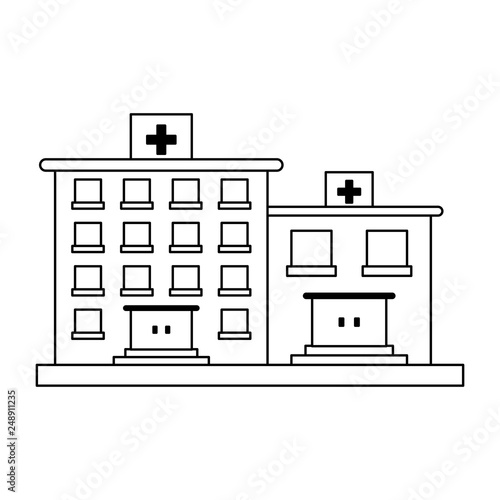 hospital buildings symbol black and white photo