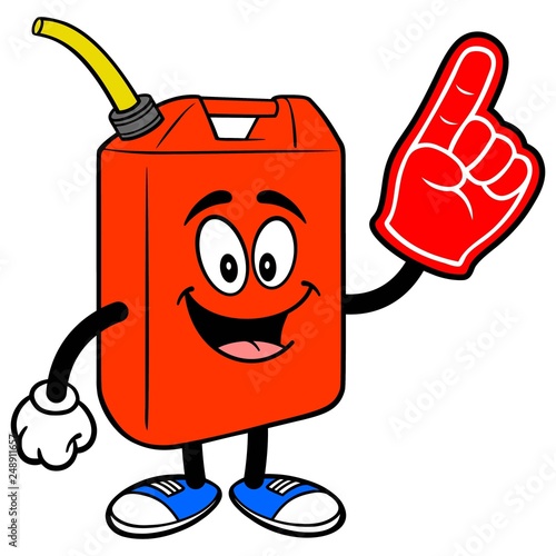 Gasoline Can with a Foam Finger - A vector cartoon illustration of a fun Gasoline Can mascot with a Foam Finger.
