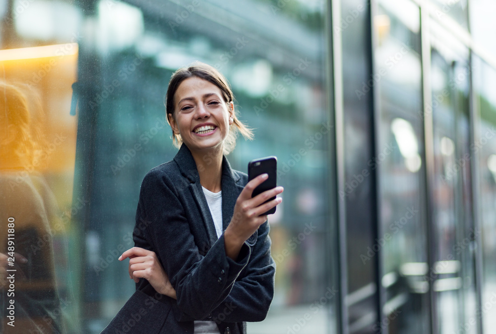Portrait of wonderful business woman using phone Portrait of wonderful business woman using phone