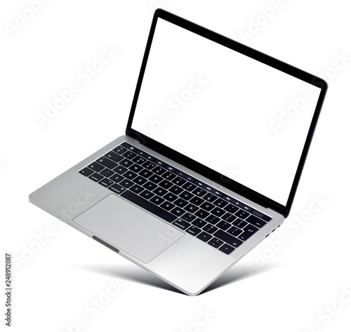 Hovering aluminium laptop with blank screen and new design