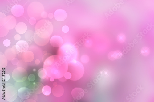 Purple bright abstract bokeh. Purple and pink gradient glowing background with bright blurred circles and glittering stars. Beautiful texture.