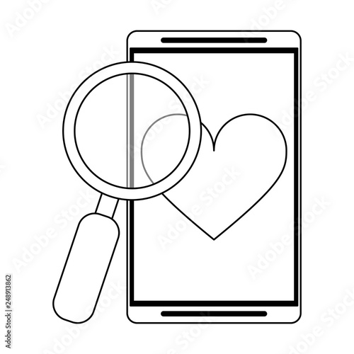 smartphone with dating application black and white