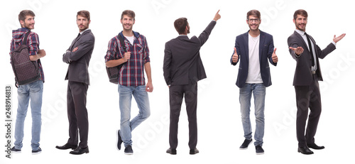 panoramic collage of self-motivated young man .isolated on white