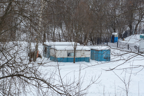 Residential cabins construction team in the forest