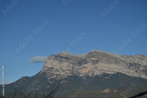 Beautiful View Of The Peña Montañesa From The Roofs Of Ainsa In Sobrarbe Travels, Landscapes, Nature. December 26, 2014. Ainsa, Huesca, Aragon.