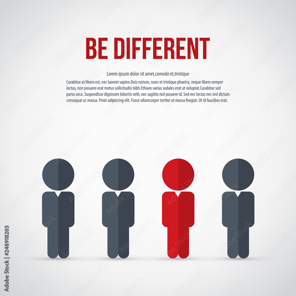 Be different - Being different, standing out from the crowd -The graphic of a red man also represents the concept of individuality , confidence, uniqueness, innovation, creativity. Be different - Being different, standing out from the crowd -The graphic of a red man also represents the concept of individuality , confidence, uniqueness, innovation, creativity.