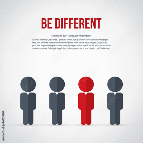 Be different - Being different, standing out from the crowd -The graphic of a red man also represents the concept of individuality , confidence, uniqueness, innovation, creativity. 