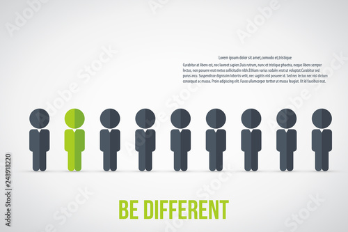 Be different - Being different, standing out from the crowd -The graphic of a red man also represents the concept of individuality , confidence, uniqueness, innovation, creativity. 