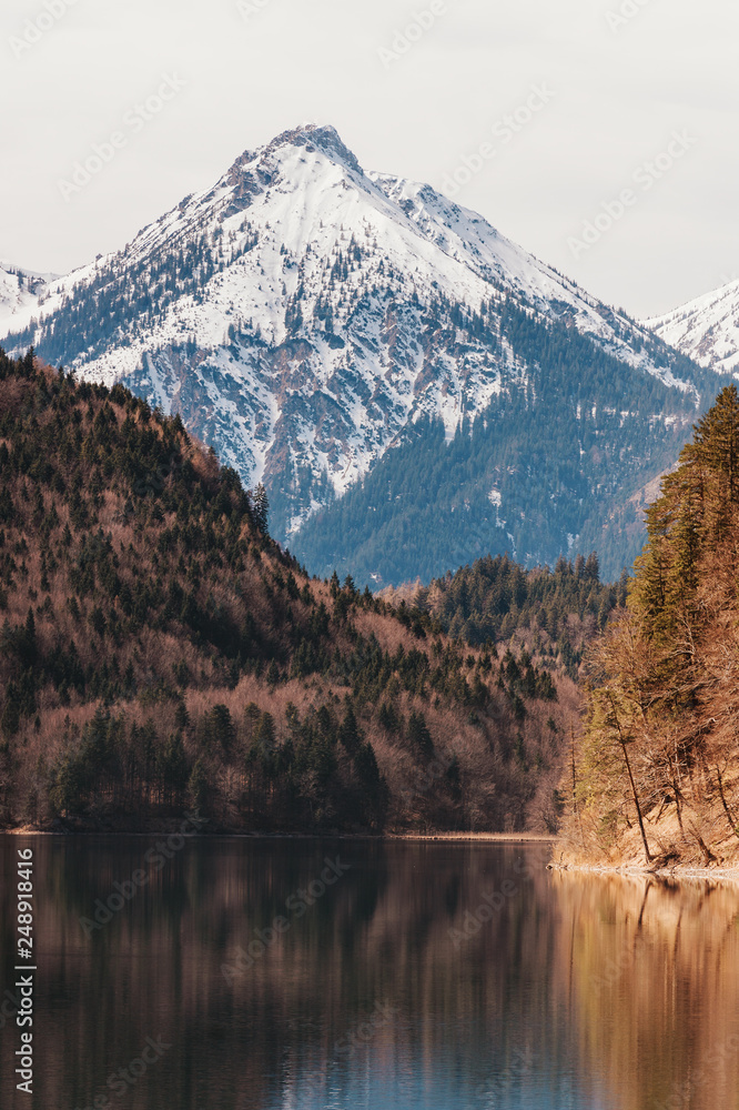 Alpsee lake in the Ostallgäu district of Bavaria, Germany, image taken in early spring