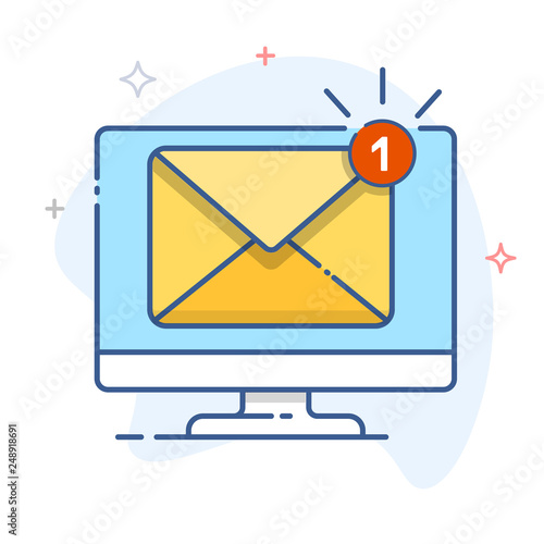 New message, new email  notification on desktop screen icon. 