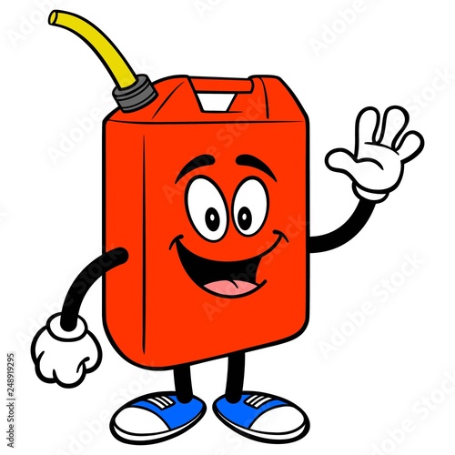 Gasoline Can Waving - A vector cartoon illustration of a Gasoline Can mascot waving his hand.