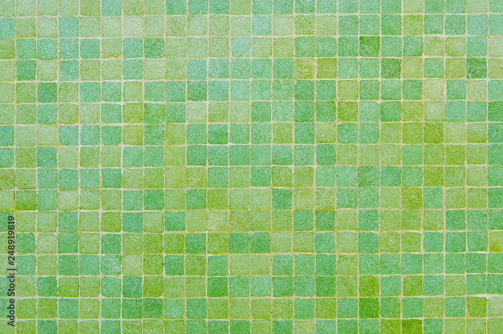 Fototapeta premium Yellow and green mosaic wall background texture