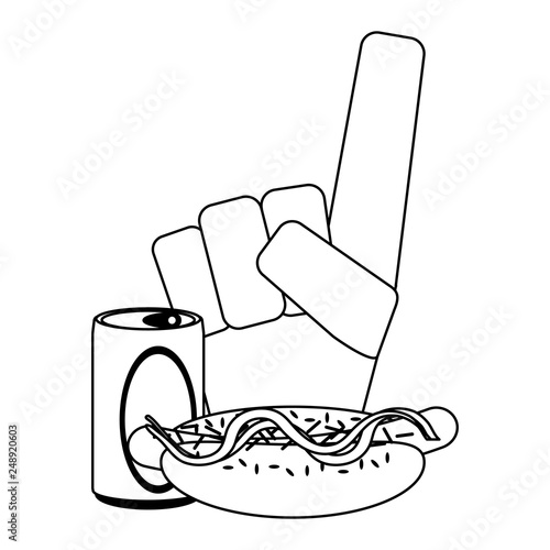 sport flang glove with soda and hot dog black and white