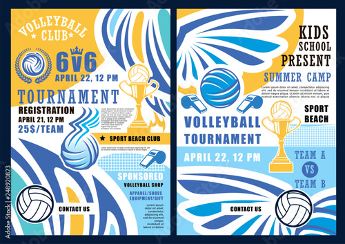 Beach volleyball sport, balls and trophy cup