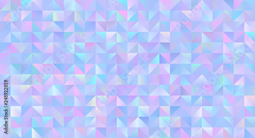 Seamless Holographic Gradient Triangle Vector Pattern. Iridescent Sparkling Polygonal Background. Fantasy Blue, Pink, Aqua & Purple Glittering Low Poly Texture. Repeating Pattern Tile Swatch Included