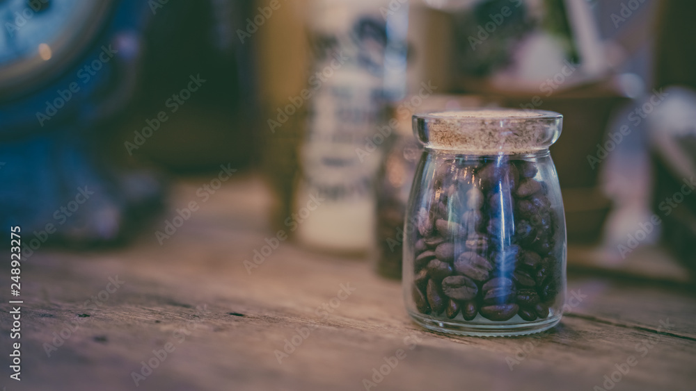 Roasted Coffee Beans In Glass Jar Roasted Coffee Beans In Glass Jar