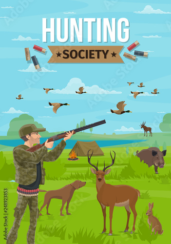Hunter with rifle, hunting sport vector