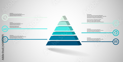 3D illustration infographic template with embossed triangle divided to six parts