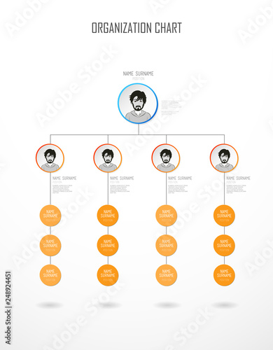 Organization chart template with colorful circles and place for your text.