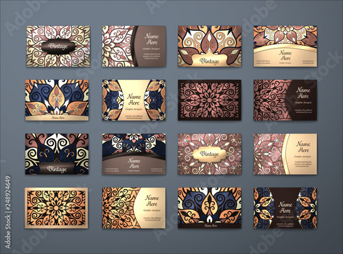 Vector vintage business cards big set..