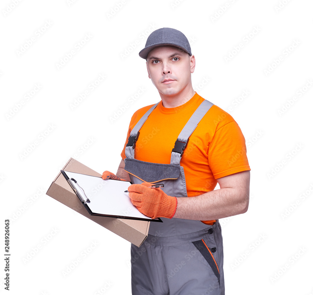 Courier deliver cargo isolated on white background Courier deliver cargo isolated on white background