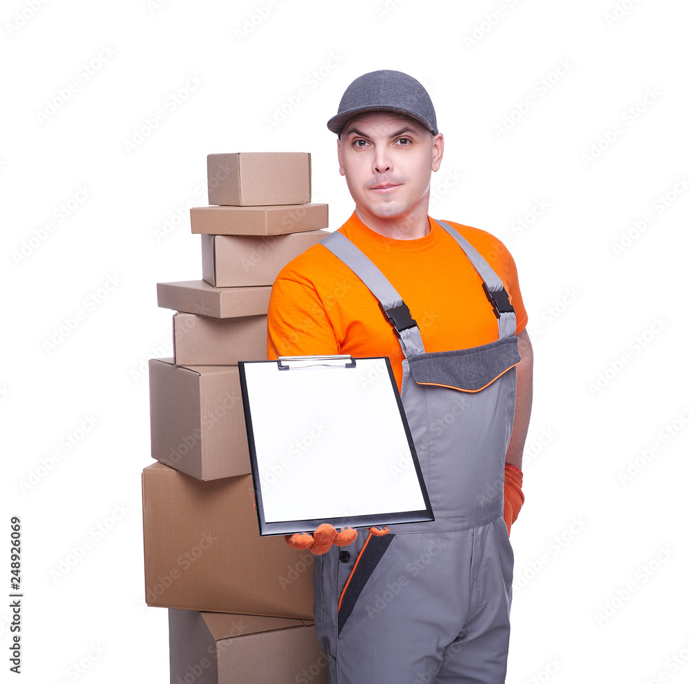 Courier deliver cargo isolated on white background Courier deliver cargo isolated on white background