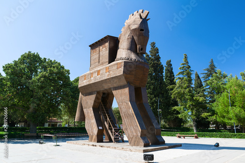 Wooden Trojan Horse in the Ancient City of Troy, Turkey photo