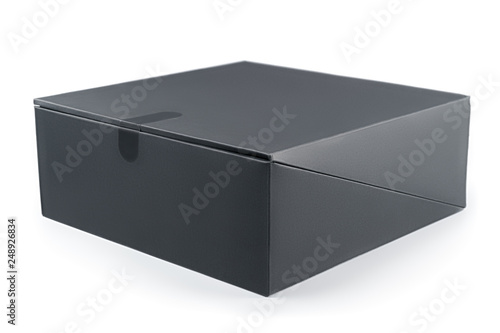 Black sealed box angle view isolated with clipping path