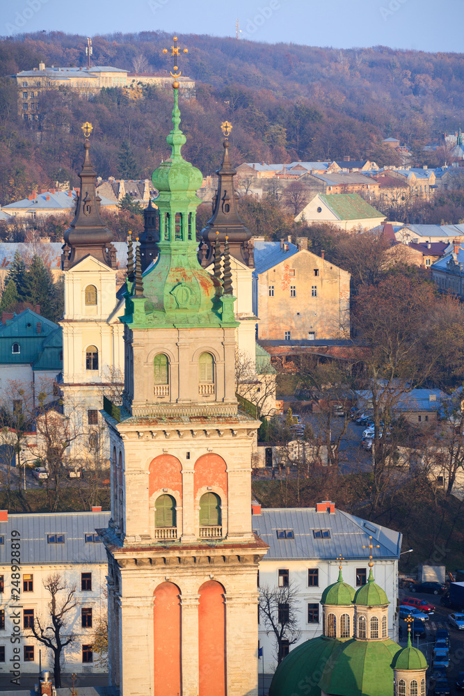 Obraz premium View from the town hall on the Kornyakta tower, Lviv, Ukraine