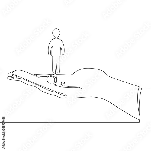 Continuous line Hand with person hiring concept