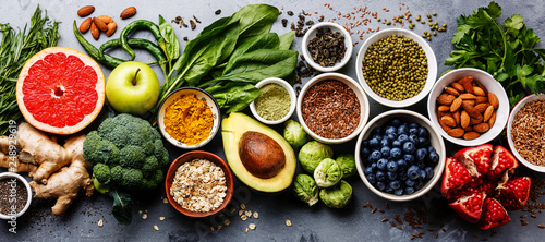 Fotografie, Obraz Healthy food clean eating selection: fruit, vegetable, seeds, superfood, cereal,