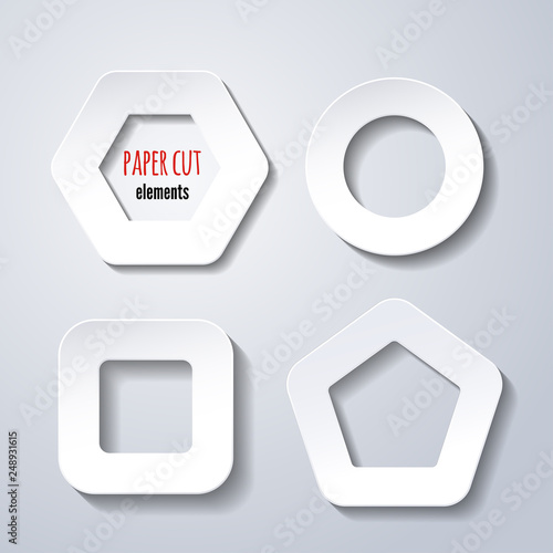 paper cut geometric figures on white. Infographic elements for design