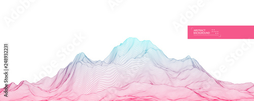 Wireframe landscape background. Futuristic vector illustration.
