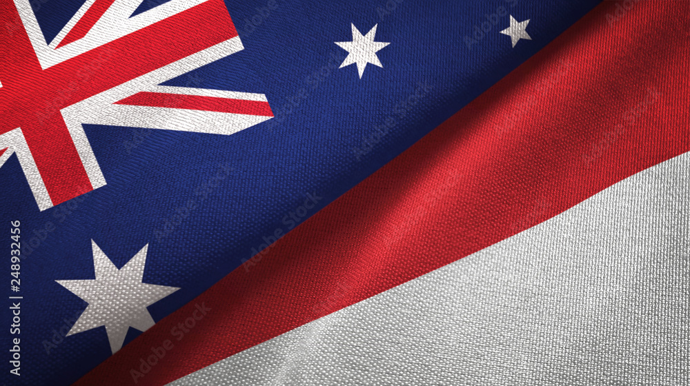 Australia and Indonesia two flags textile cloth, fabric texture Australia and Indonesia two flags textile cloth, fabric texture