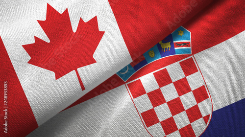 Canada and Croatia two flags textile cloth, fabric texture