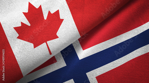 Canada and Norway two flags textile cloth, fabric texture