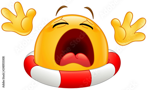 Drowning emoticon with a lifebuoy calling for help