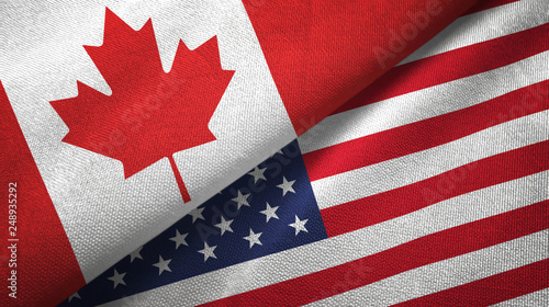 Canada and United States two flags textile cloth, fabric texture