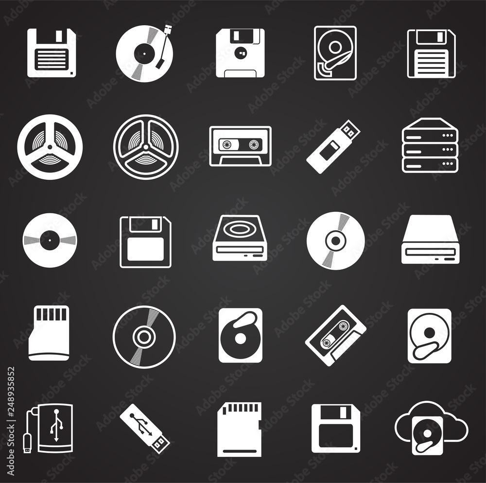 Data device icons set on black background for graphic and web design, Modern simple vector sign. Internet concept. Trendy symbol for website design web button or mobile app Data device icons set on black background for graphic and web design, Modern simple vector sign. Internet concept. Trendy symbol for website design web button or mobile app